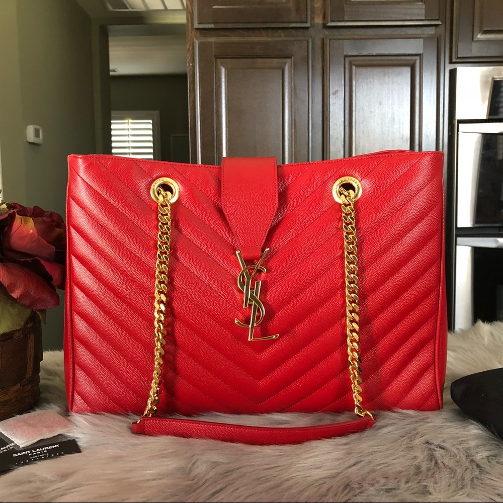 ❤️SOLD❤️saint laurent Cassandre tote grained red - Picture 2 of 8